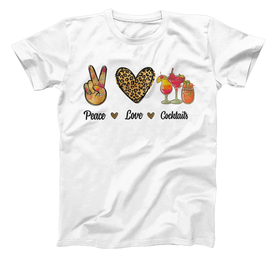 Womens Peace Love Cocktails Tropical Juices Drinks Lover Leopard T-Shirt, Women T-Shirt