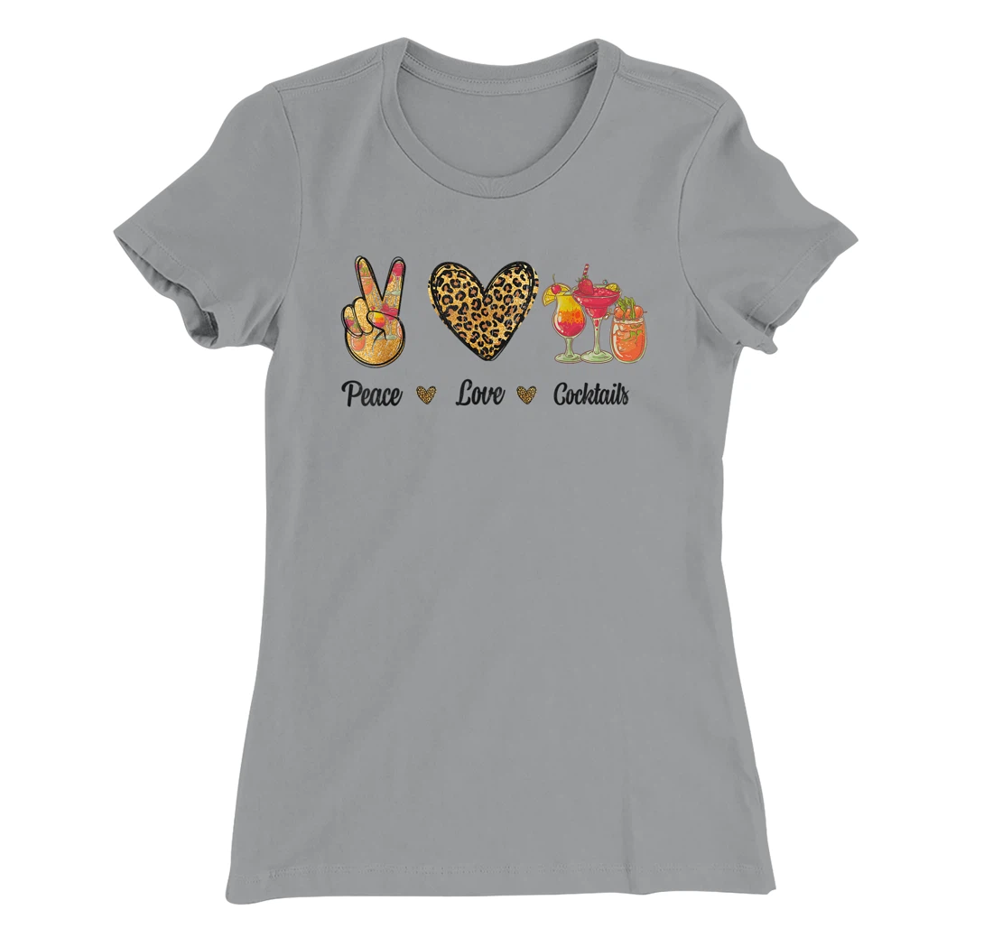Womens Peace Love Cocktails Tropical Juices Drinks Lover Leopard T-Shirt, Women T-Shirt