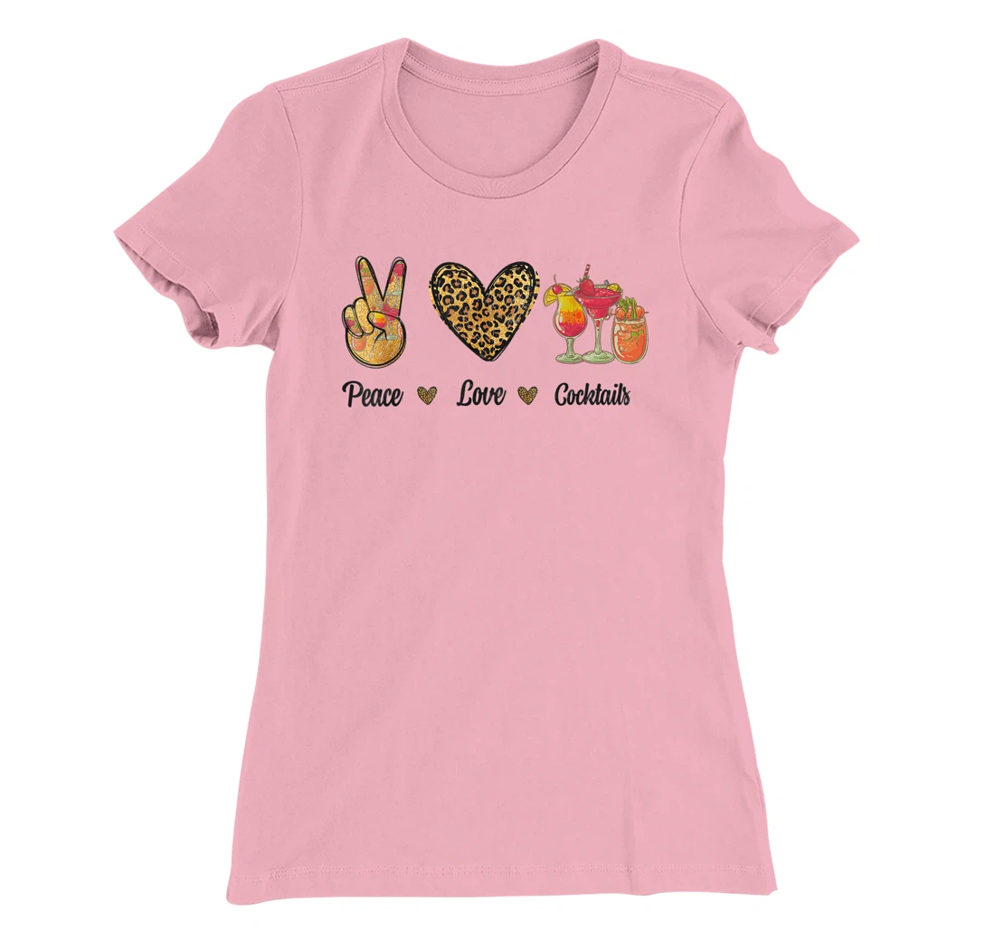 Womens Peace Love Cocktails Tropical Juices Drinks Lover Leopard T-Shirt, Women T-Shirt
