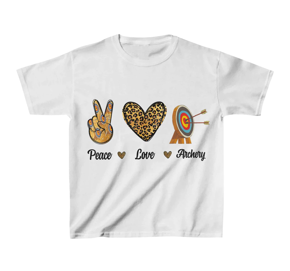 Womens Peace Love Archery Lovers Archer Bowman Hunters Leopard Men T-Shirt, Kid T-Shirt and Women T-Shirt