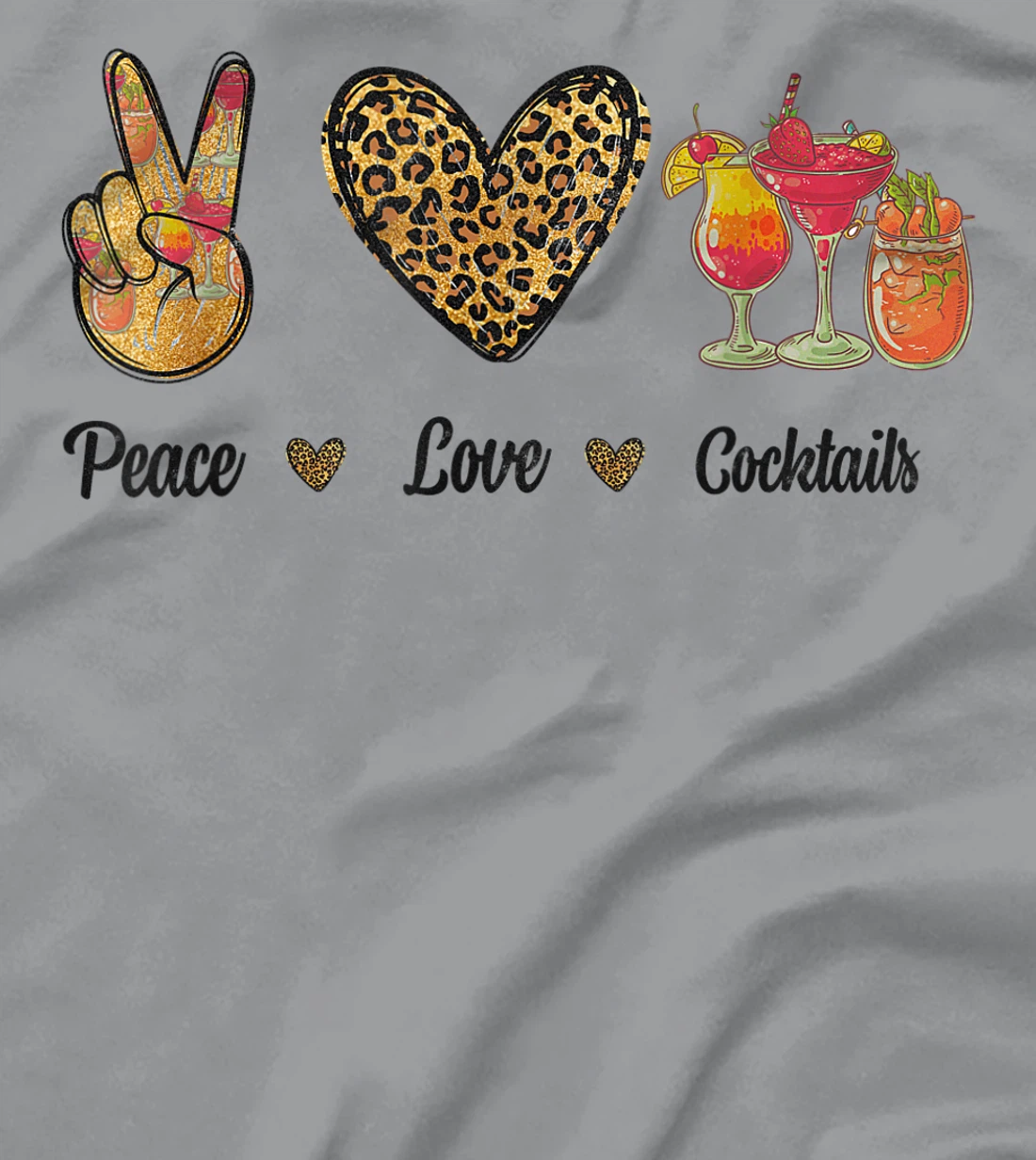 Womens Peace Love Cocktails Tropical Juices Drinks Lover Leopard T-Shirt, Women T-Shirt