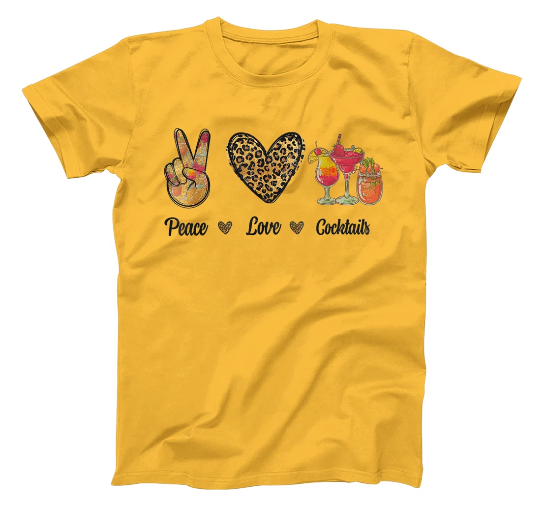 Womens Peace Love Cocktails Tropical Juices Drinks Lover Leopard T-Shirt, Women T-Shirt