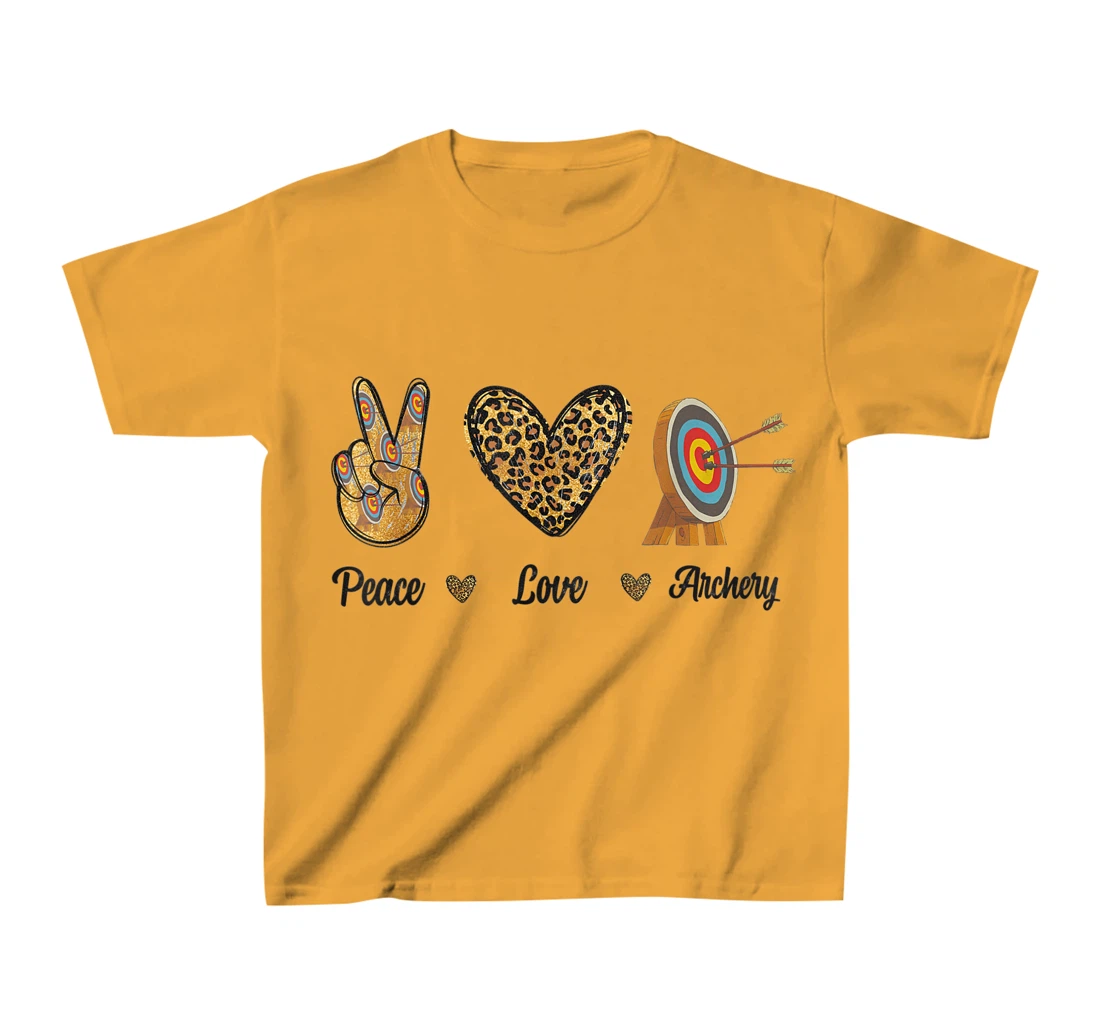 Womens Peace Love Archery Lovers Archer Bowman Hunters Leopard Men T-Shirt, Kid T-Shirt and Women T-Shirt