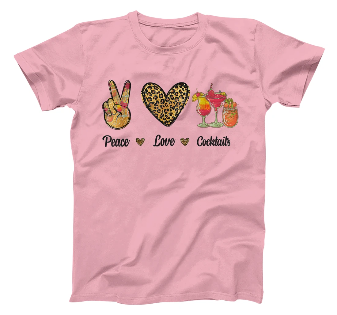 Womens Peace Love Cocktails Tropical Juices Drinks Lover Leopard T-Shirt, Women T-Shirt