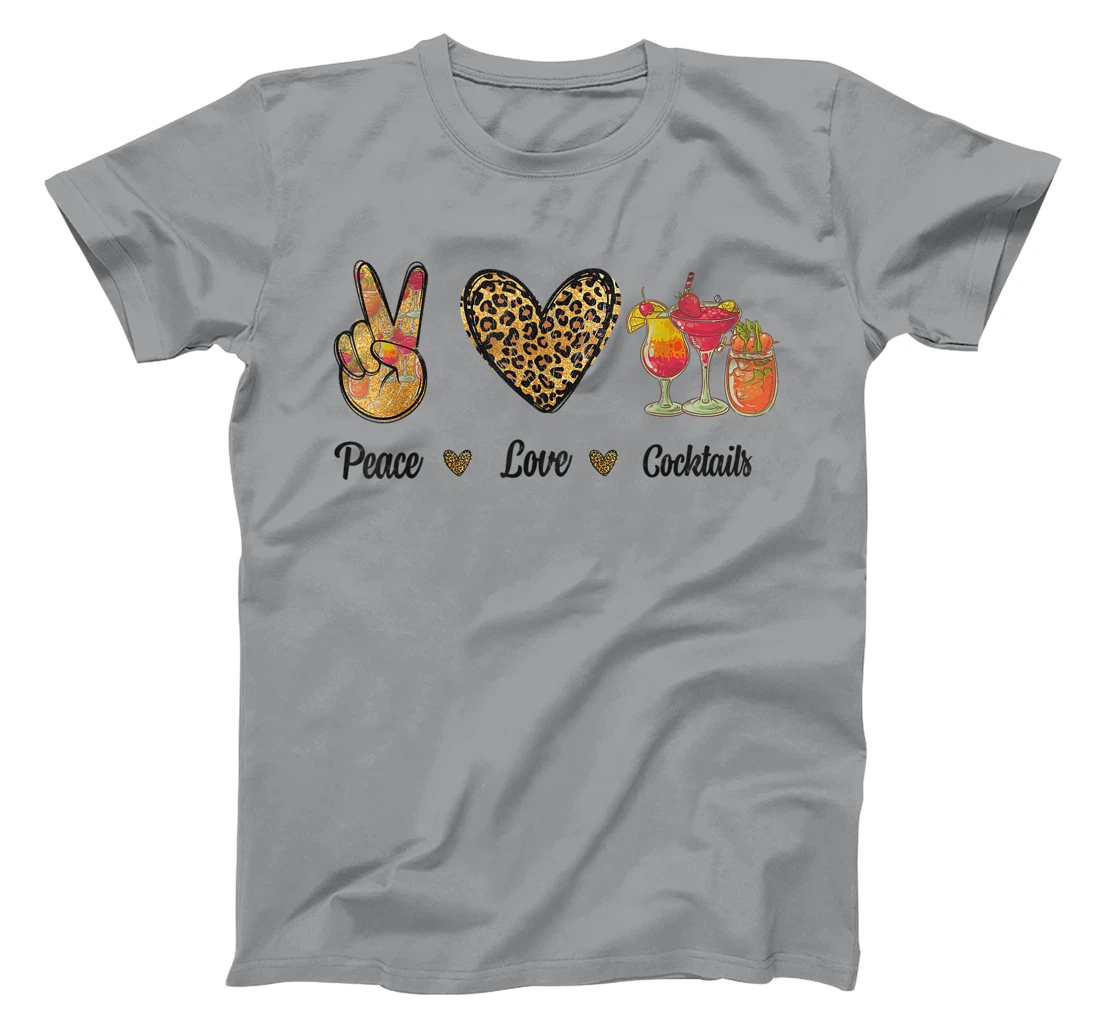 Womens Peace Love Cocktails Tropical Juices Drinks Lover Leopard T-Shirt, Women T-Shirt