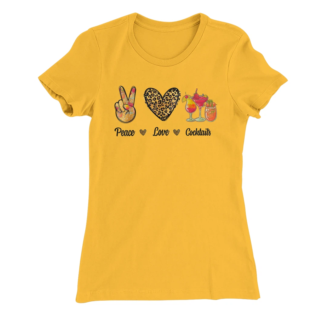 Womens Peace Love Cocktails Tropical Juices Drinks Lover Leopard T-Shirt, Women T-Shirt