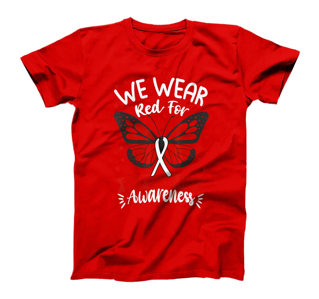 We Wear red For Red Ribbon Week Awareness butterfly Lover T-Shirt