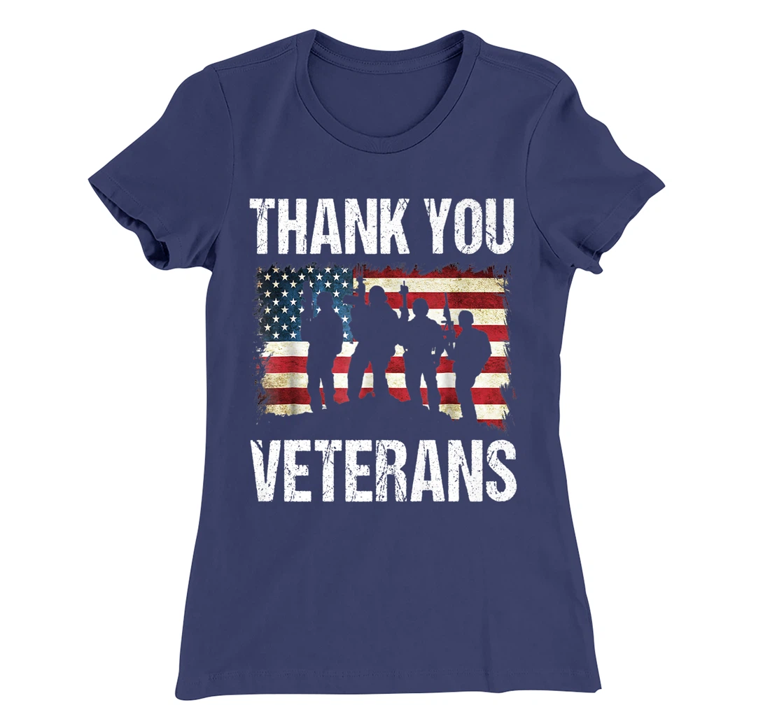 Veterans Day Tee Thank you Military Veterans American Flag T-Shirt, Women T-Shirt
