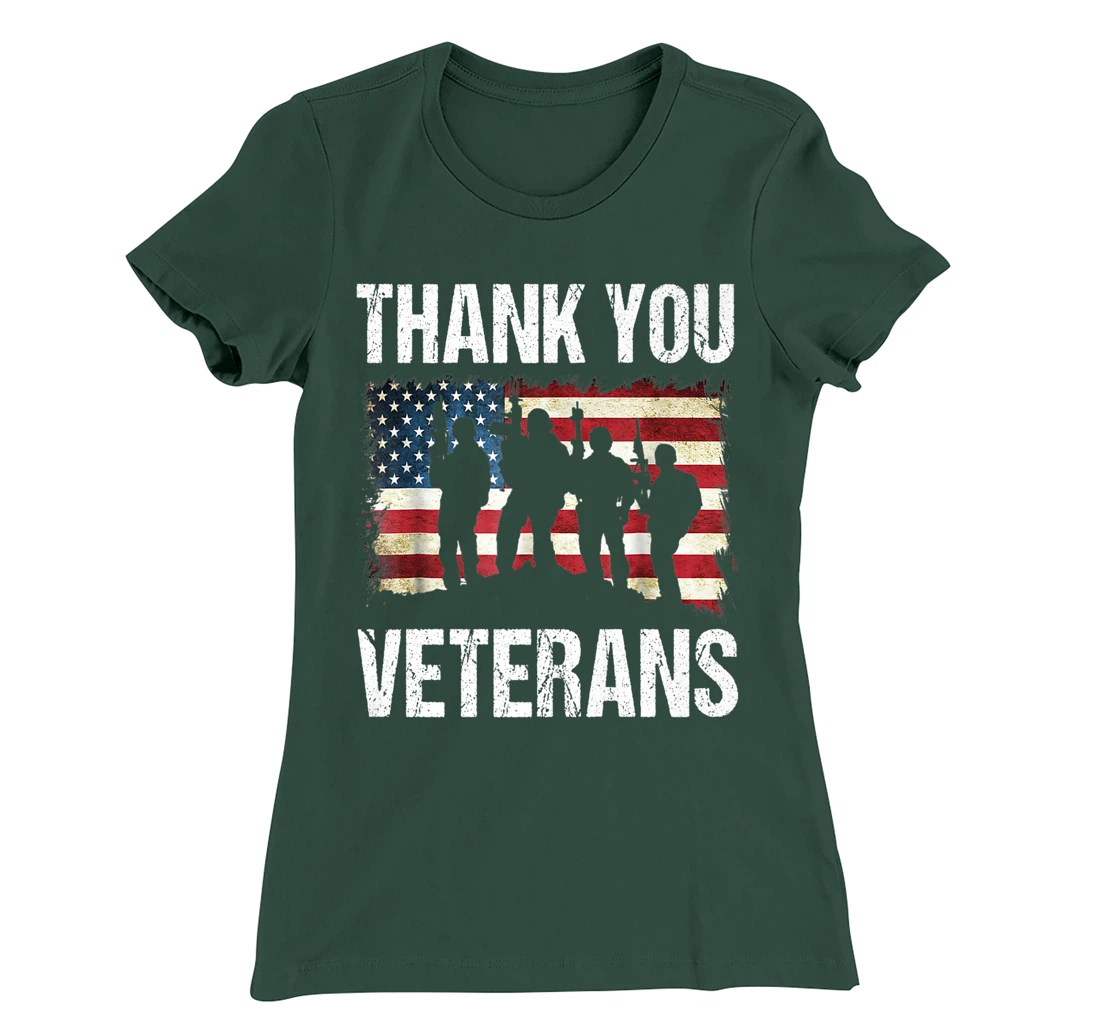 Veterans Day Tee Thank you Military Veterans American Flag T-Shirt, Women T-Shirt