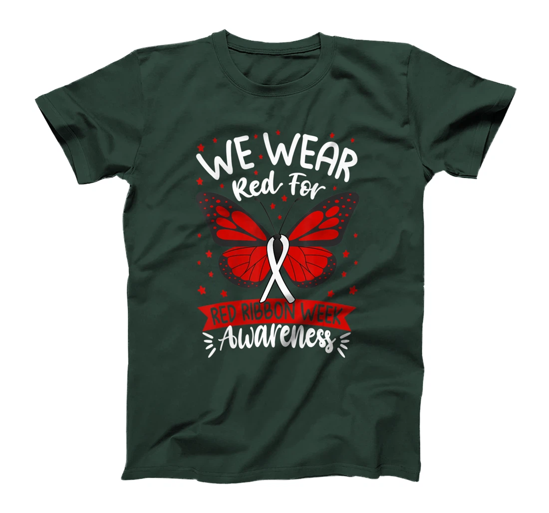 We Wear red For Red Ribbon Week Awareness butterfly Lover T-Shirt