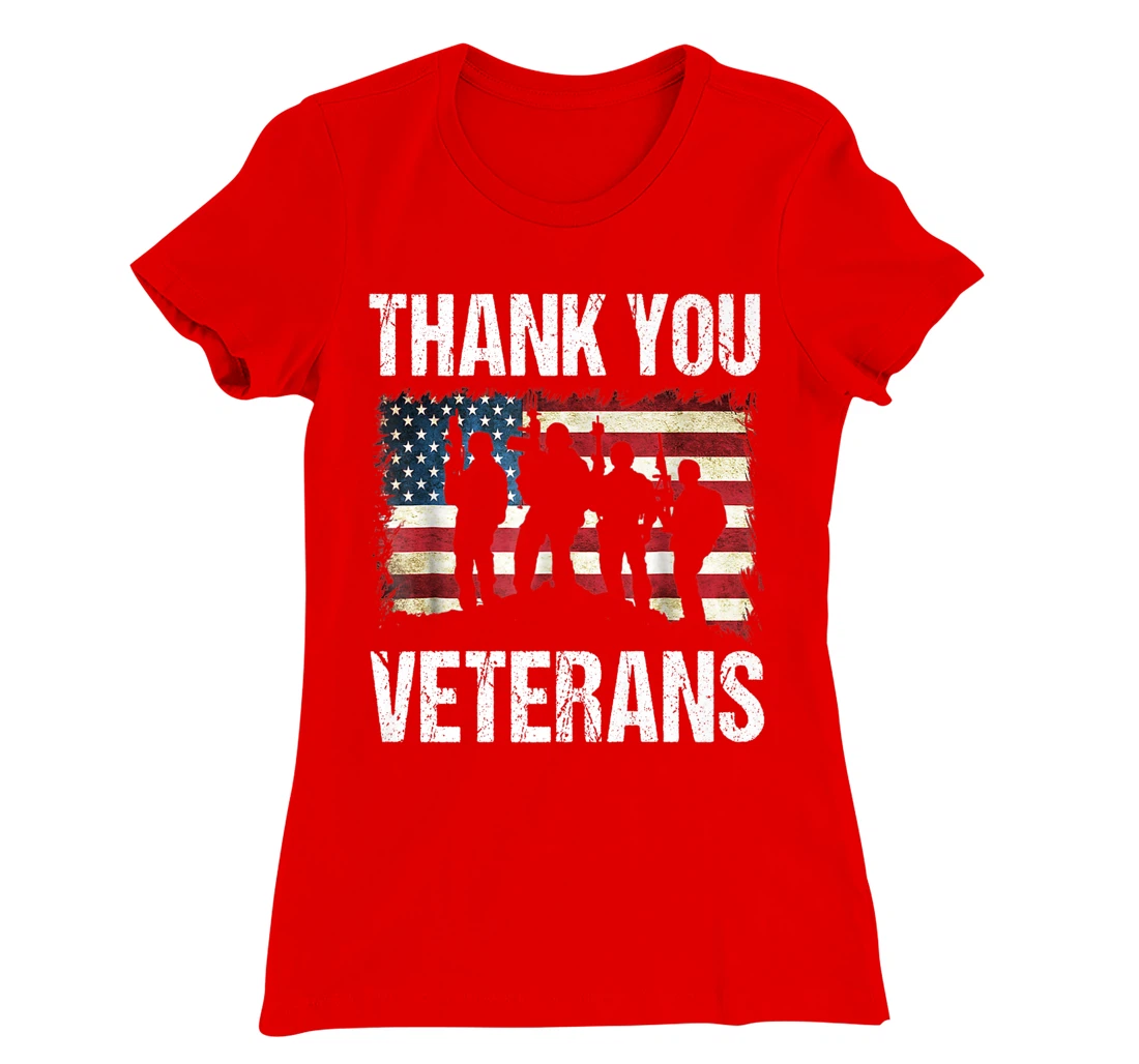 Veterans Day Tee Thank you Military Veterans American Flag T-Shirt, Women T-Shirt