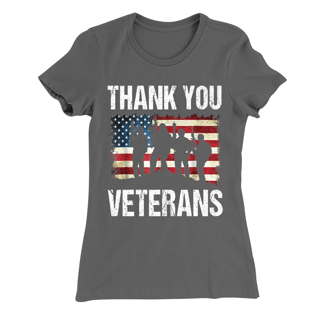Veterans Day Tee Thank you Military Veterans American Flag T-Shirt, Women T-Shirt