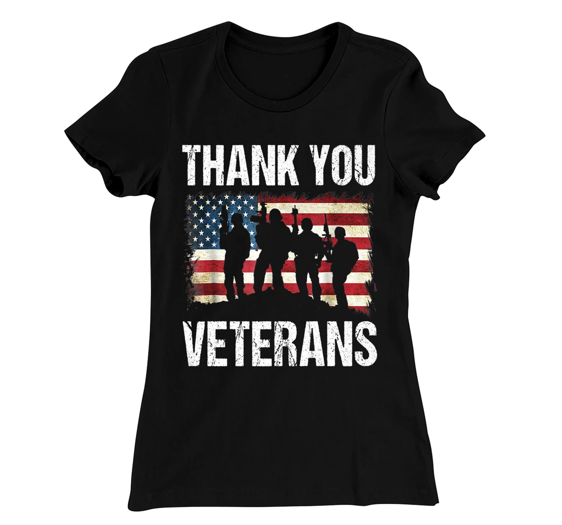 Veterans Day Tee Thank you Military Veterans American Flag T-Shirt, Women T-Shirt