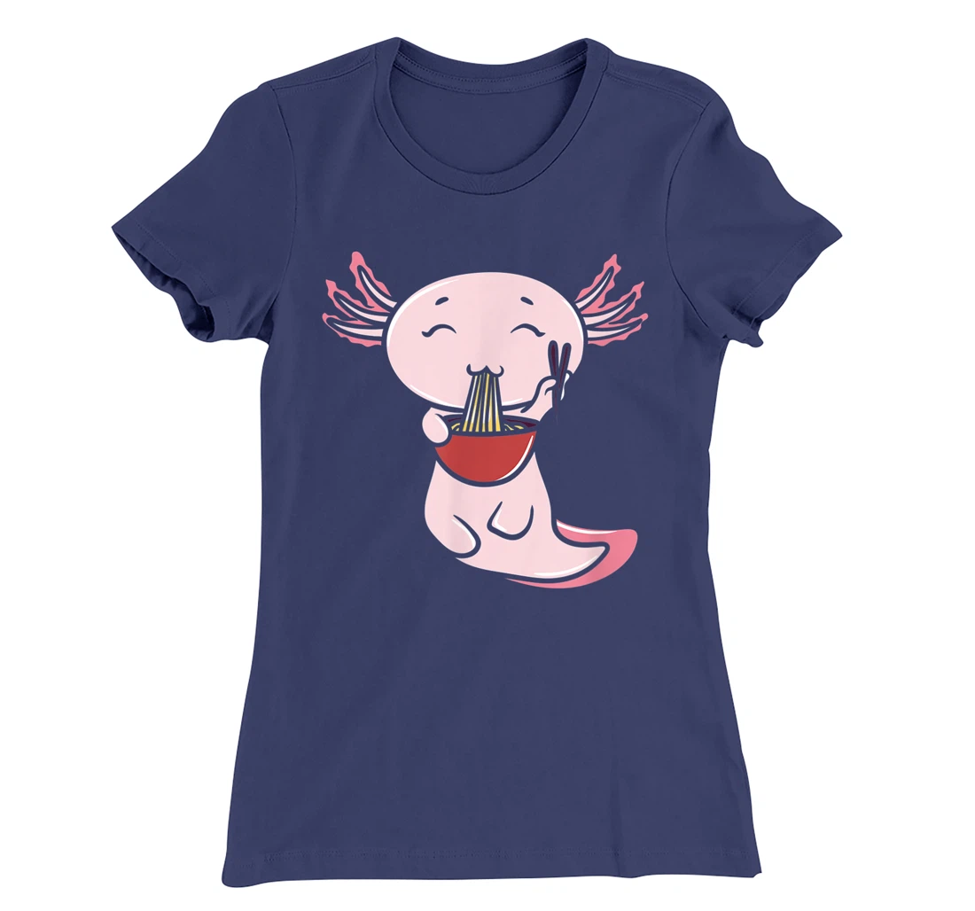 Kawaii Axolotl Eating Ramen Noodles Japanese Food Anime T-Shirt, Women T-Shirt