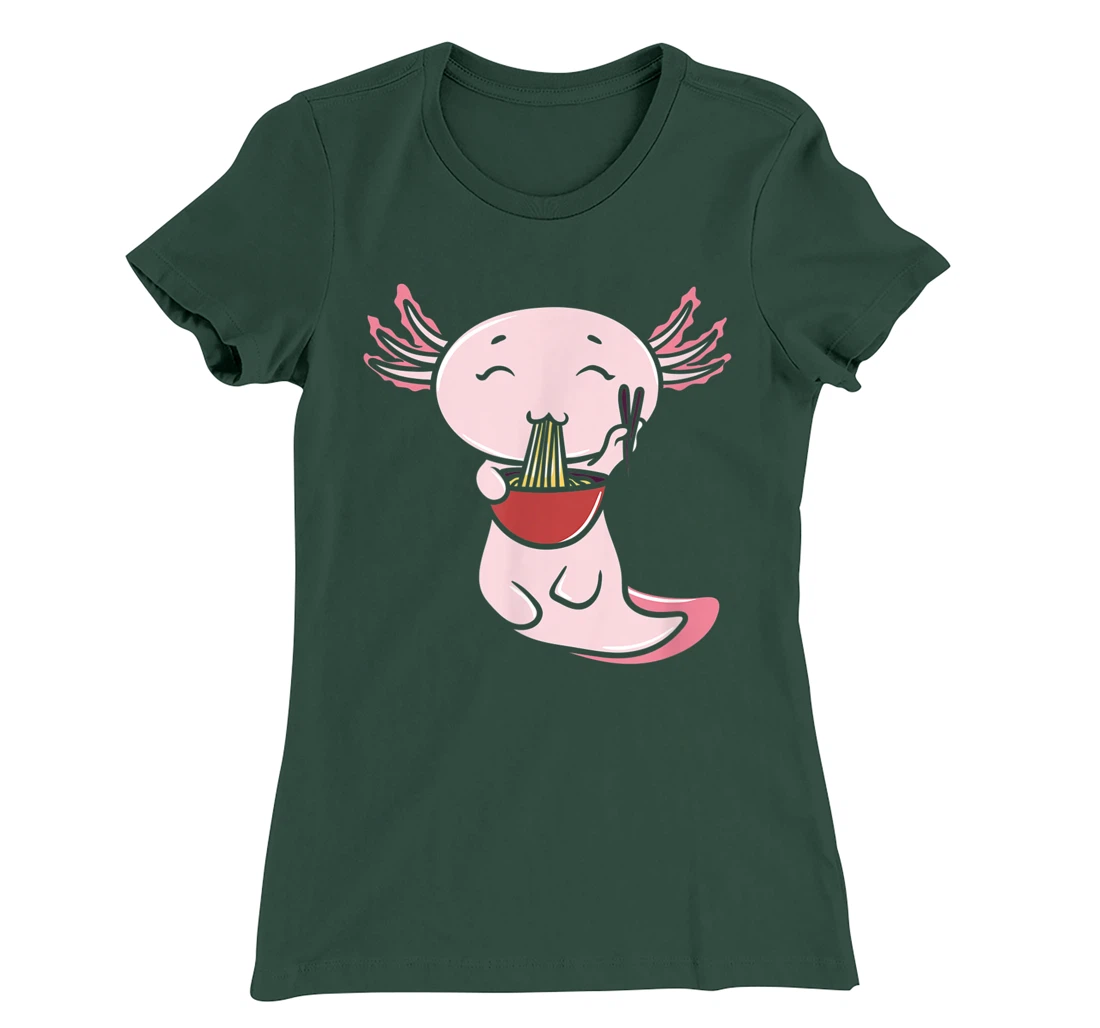 Kawaii Axolotl Eating Ramen Noodles Japanese Food Anime T-Shirt, Women T-Shirt