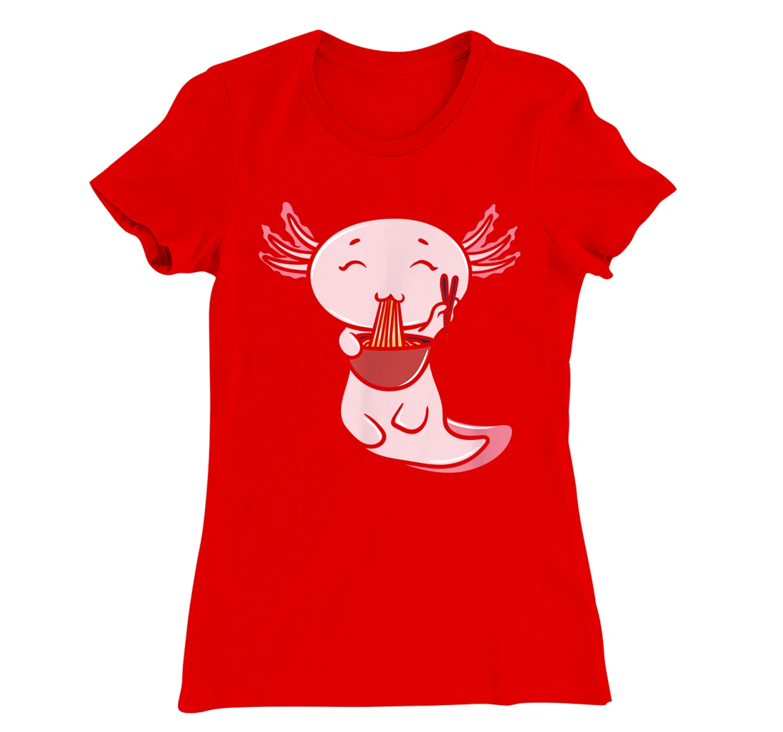 Kawaii Axolotl Eating Ramen Noodles Japanese Food Anime T-Shirt, Women T-Shirt