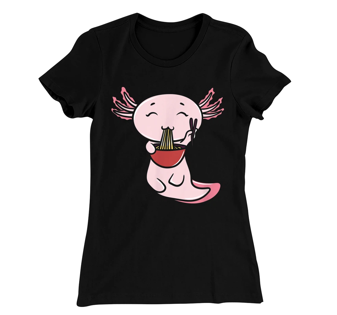 Kawaii Axolotl Eating Ramen Noodles Japanese Food Anime T-Shirt, Women T-Shirt