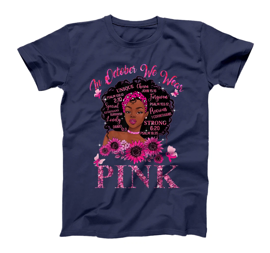 Black Women Queen Stronger Than Breast Cancer Pink Ribbon T-Shirt