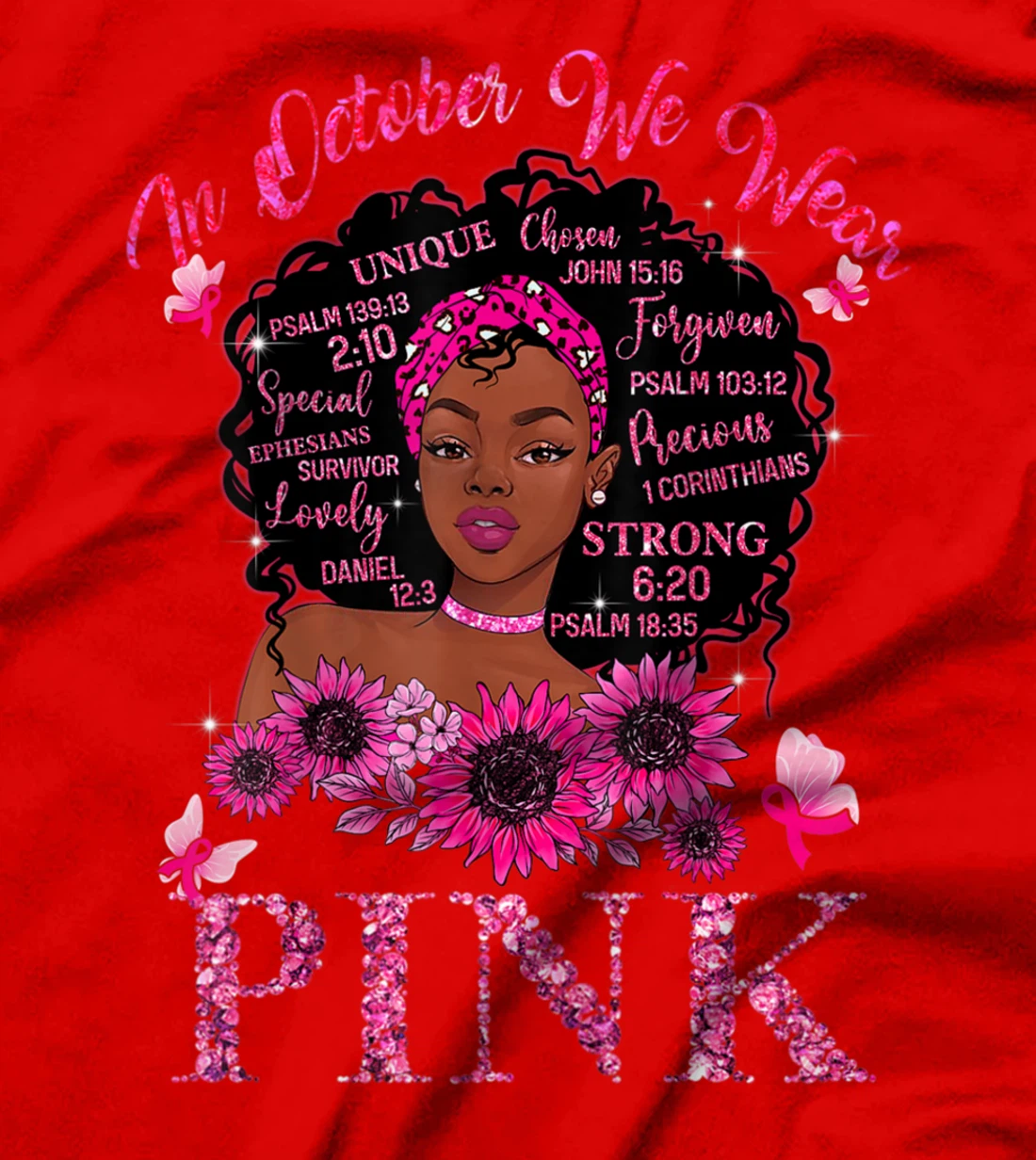 Black Women Queen Stronger Than Breast Cancer Pink Ribbon T-Shirt