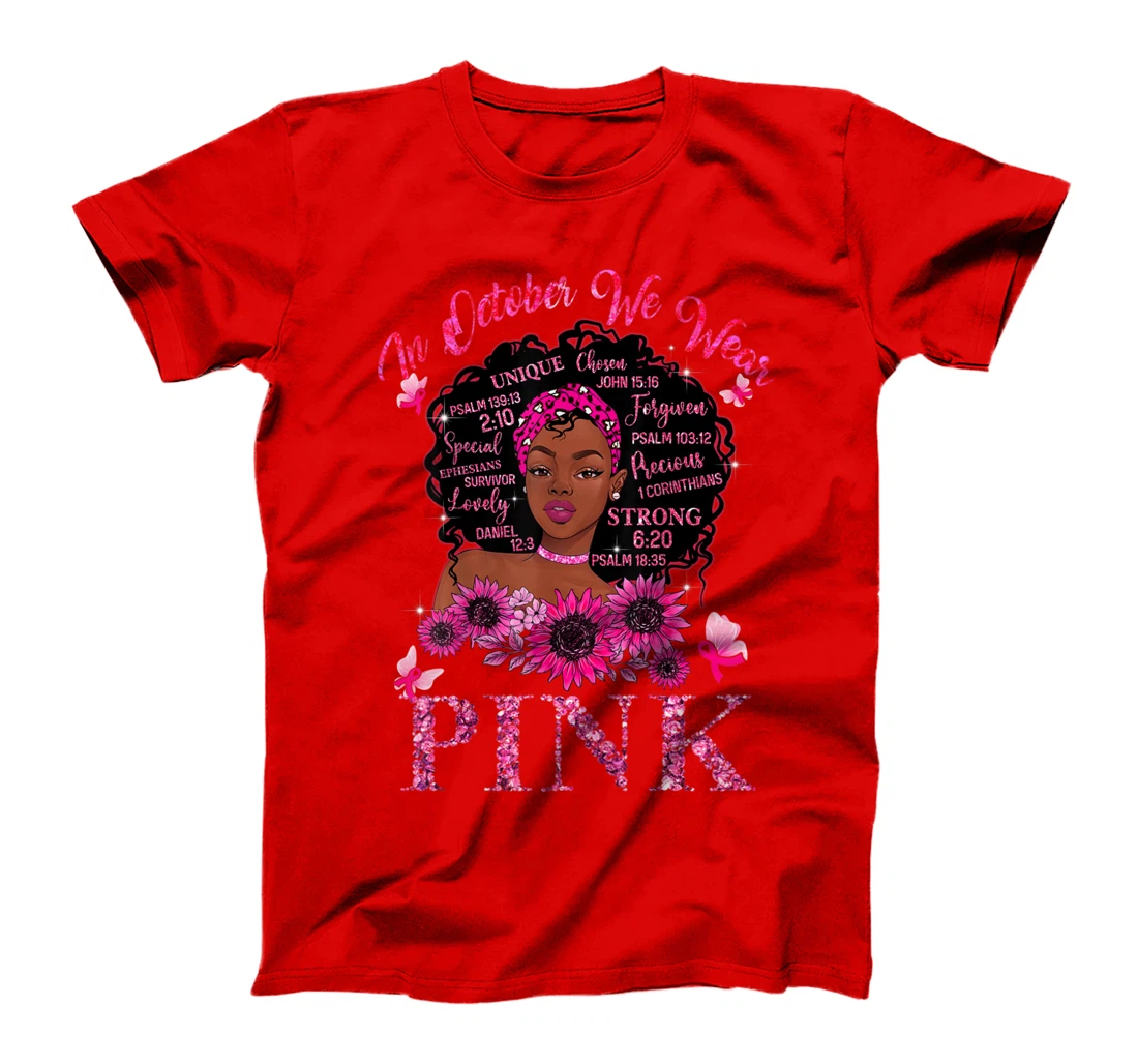 Black Women Queen Stronger Than Breast Cancer Pink Ribbon T-Shirt