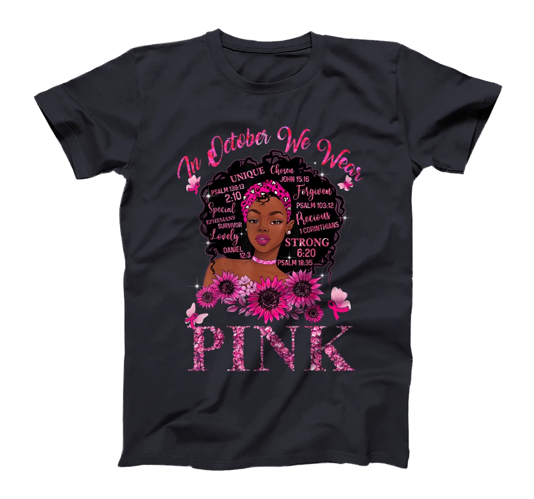 Black Women Queen Stronger Than Breast Cancer Pink Ribbon T-Shirt