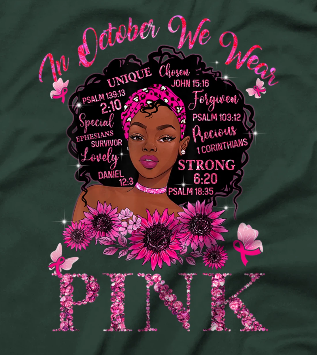 Black Women Queen Stronger Than Breast Cancer Pink Ribbon T-Shirt