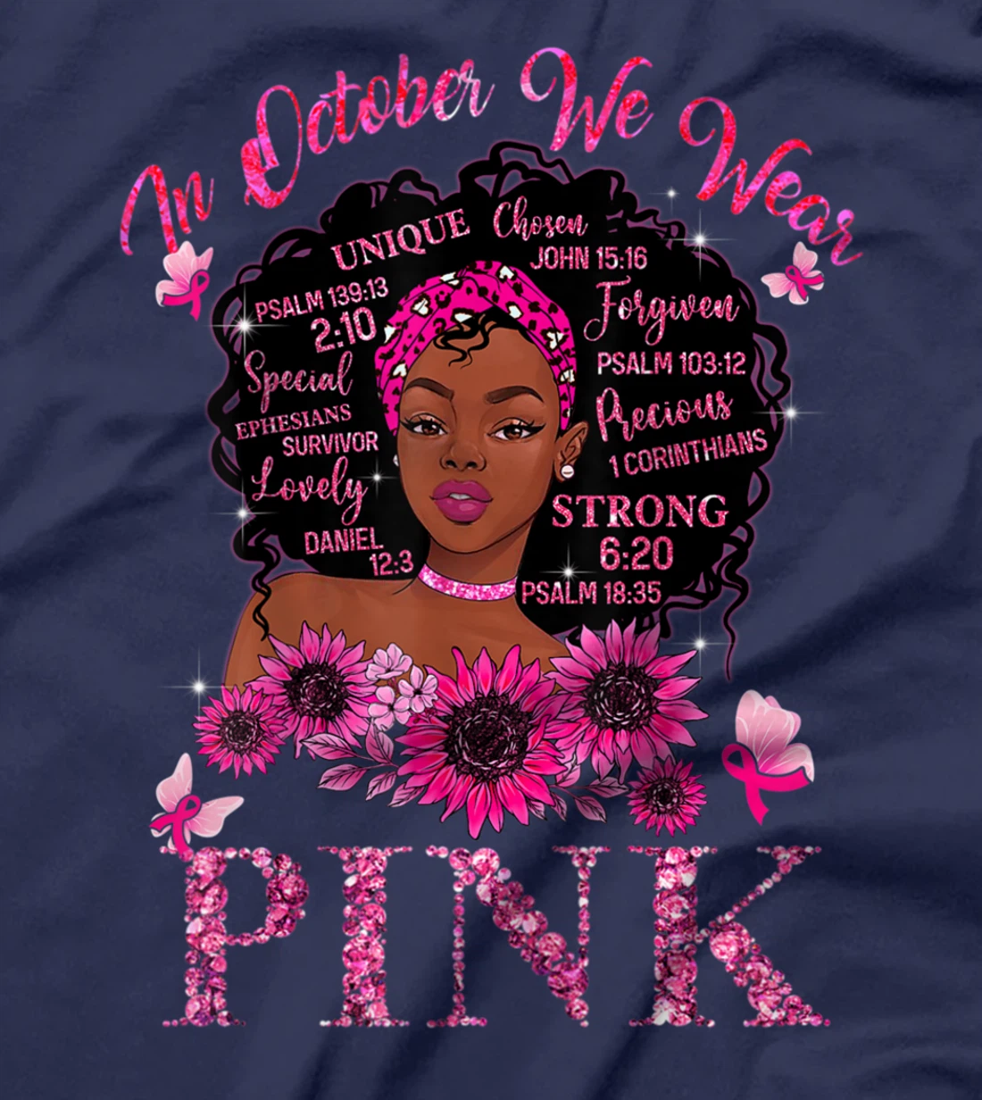 Black Women Queen Stronger Than Breast Cancer Pink Ribbon T-Shirt