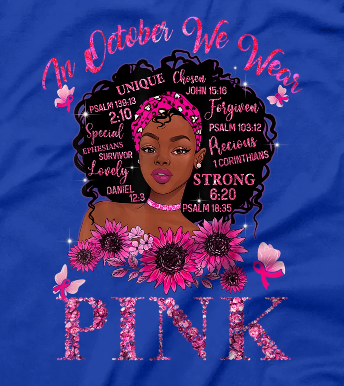Black Women Queen Stronger Than Breast Cancer Pink Ribbon T-Shirt
