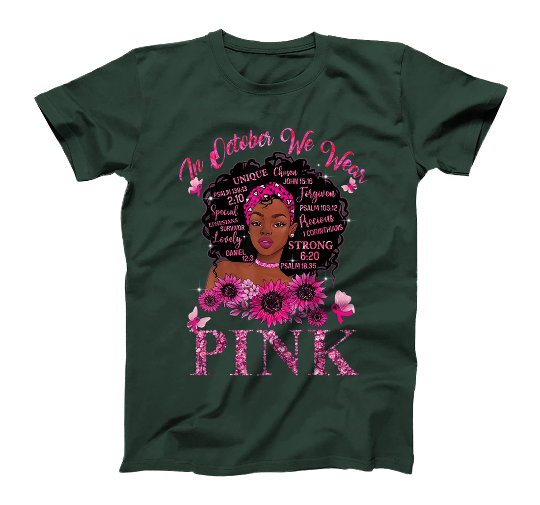 Black Women Queen Stronger Than Breast Cancer Pink Ribbon T-Shirt