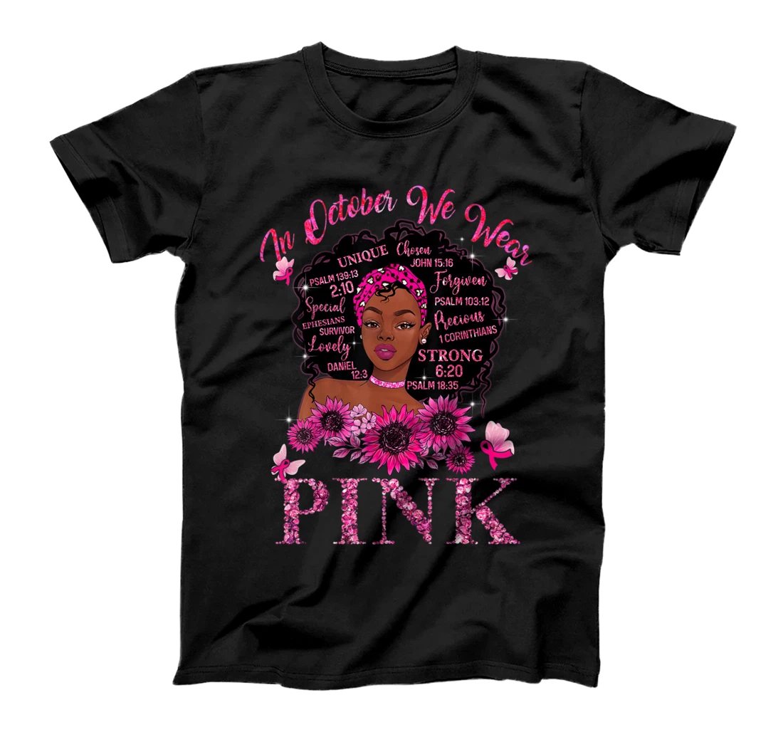 Black Women Queen Stronger Than Breast Cancer Pink Ribbon T-Shirt