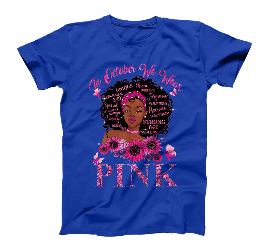 Black Women Queen Stronger Than Breast Cancer Pink Ribbon T-Shirt