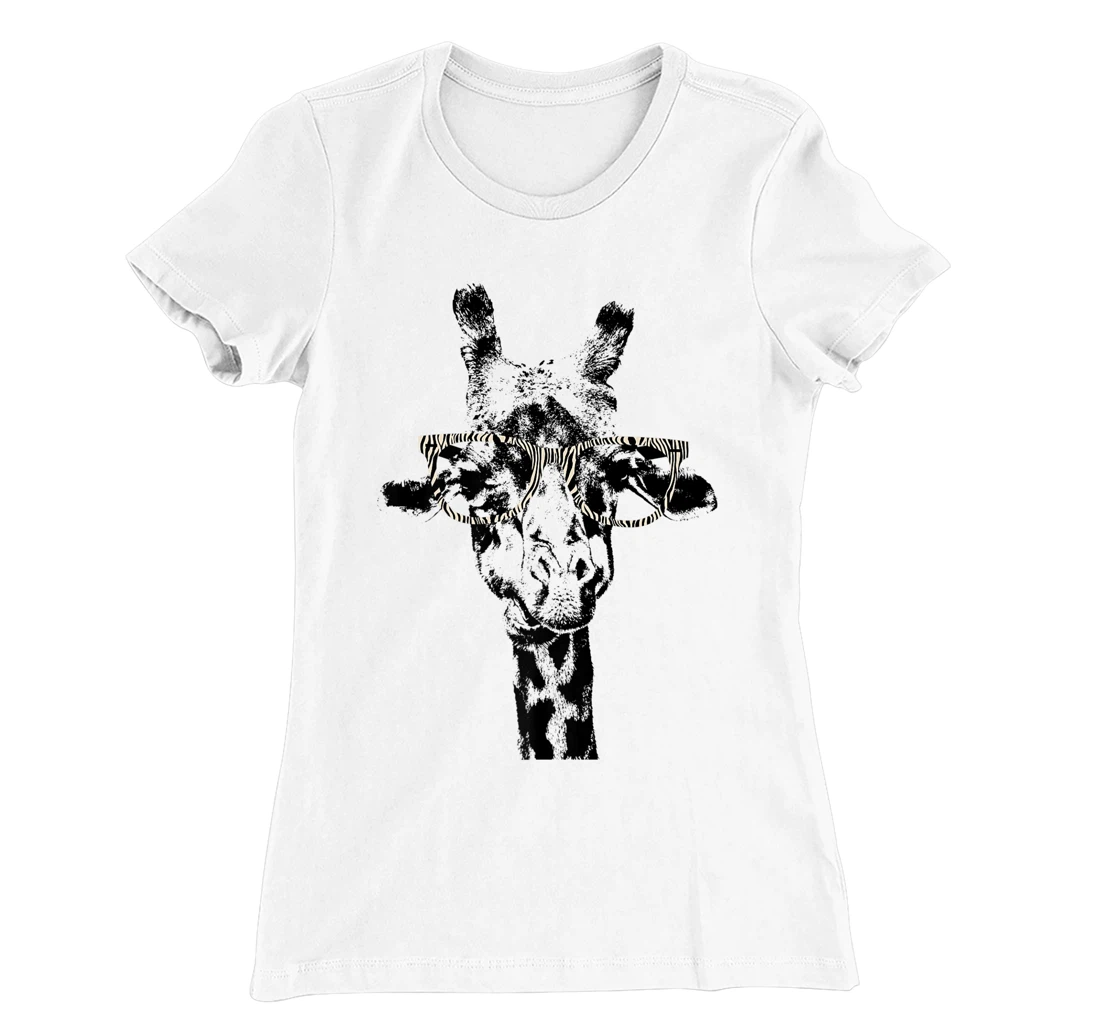 Womens Giraffe Tee Vintage Animal Zebra Print Glasses T-Shirt, Kid T-Shirt and Women T-Shirt
