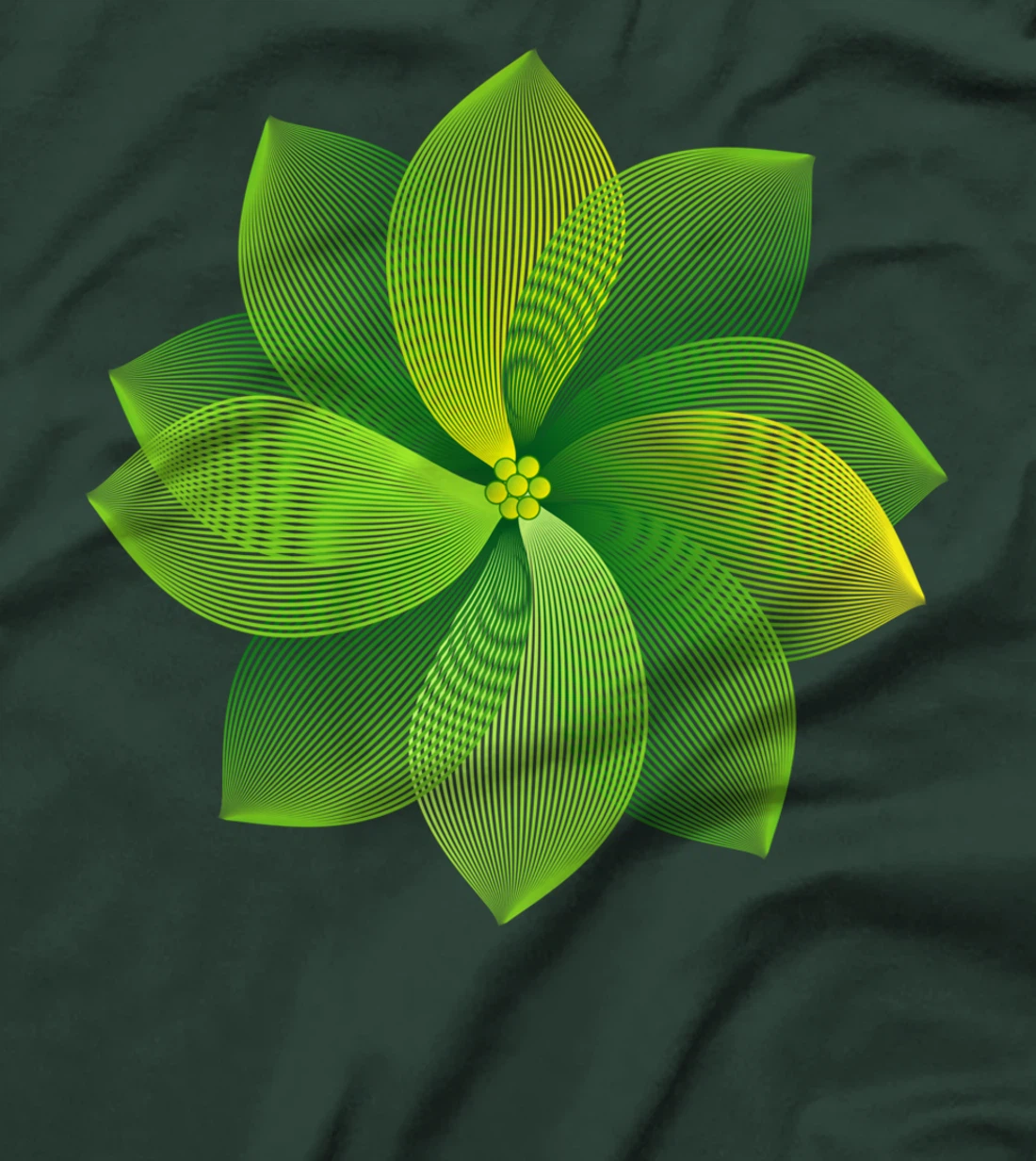 Nature Linocut Floral Lily Flowers Green Petals T-Shirt