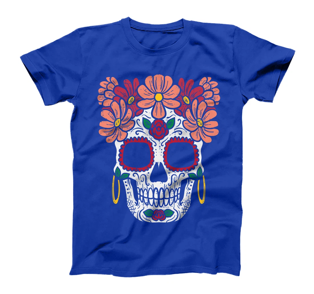 Sugar Skull Flowers Head Calavera Floral Dia De Los Muertos T-Shirt