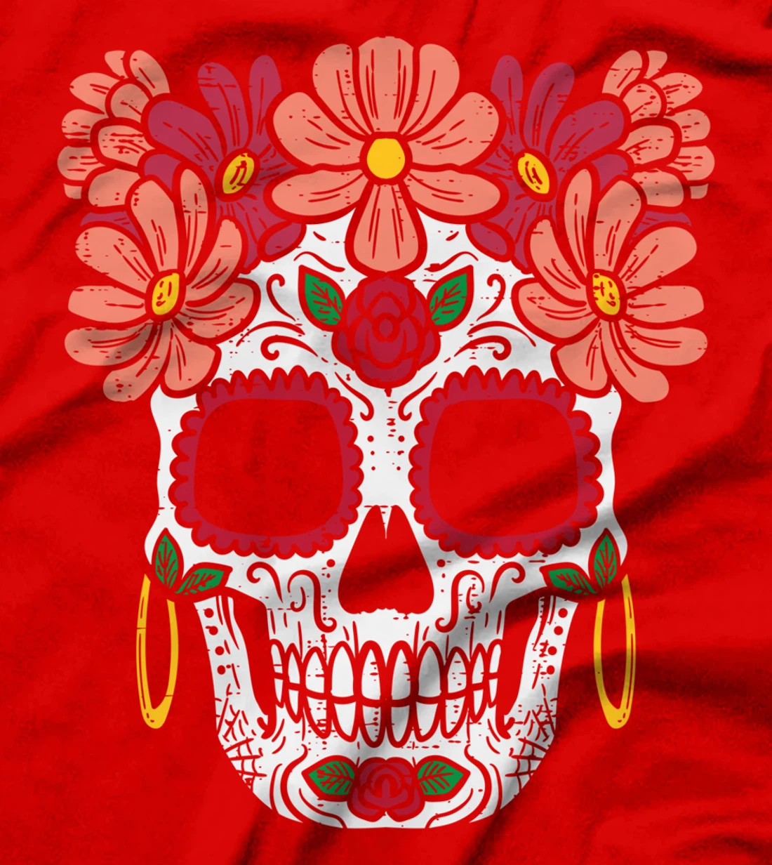 Sugar Skull Flowers Head Calavera Floral Dia De Los Muertos T-Shirt