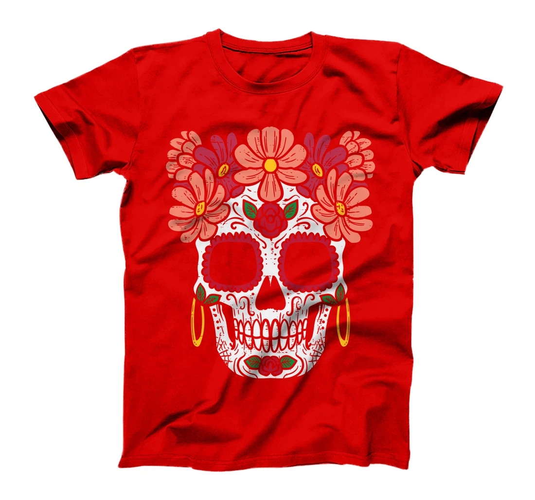 Sugar Skull Flowers Head Calavera Floral Dia De Los Muertos T-Shirt