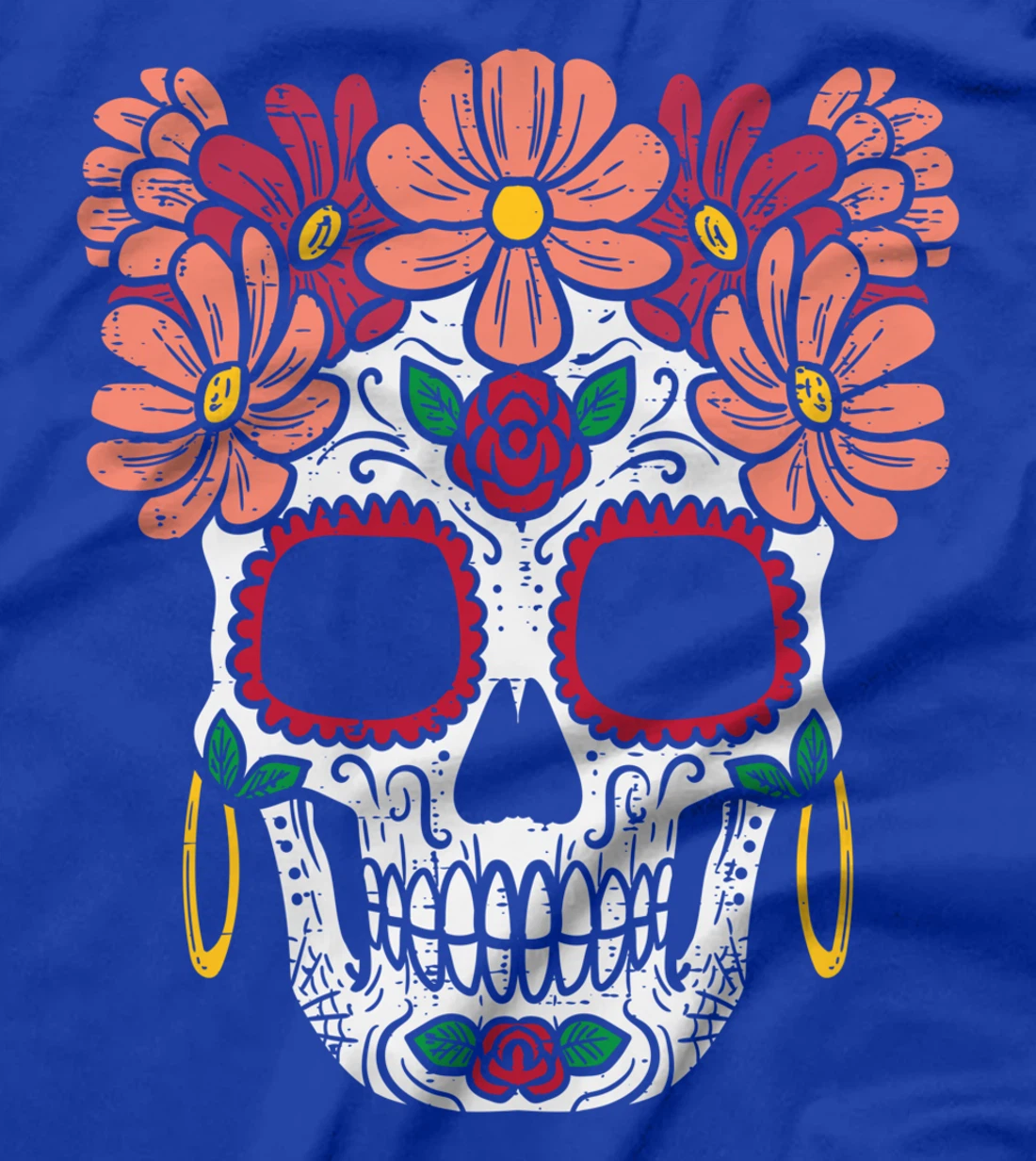 Sugar Skull Flowers Head Calavera Floral Dia De Los Muertos T-Shirt