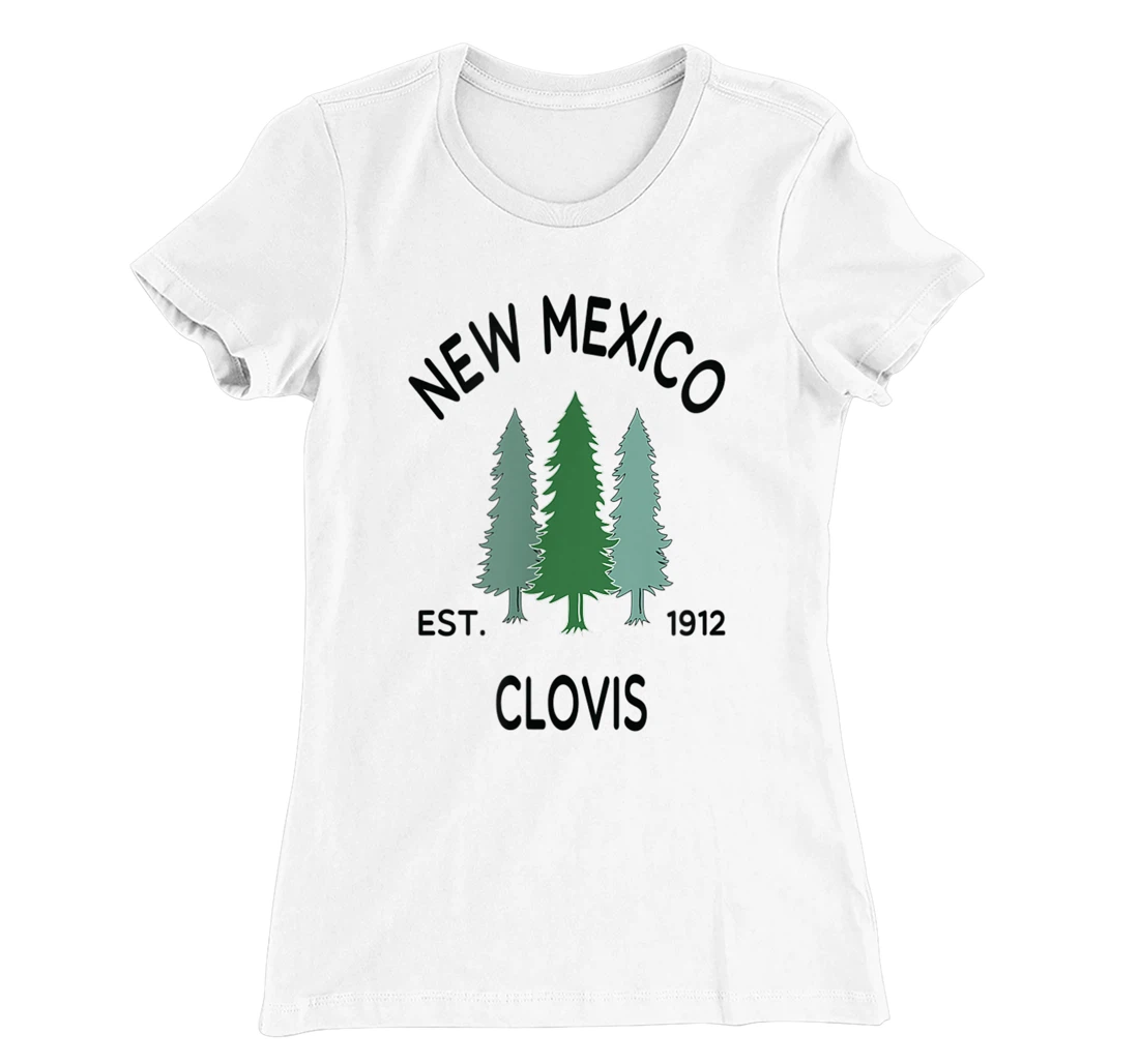 Womens Original Clovis New Mexico Evergreen Tree Novelty Art Design T-Shirt, Women T-Shirt