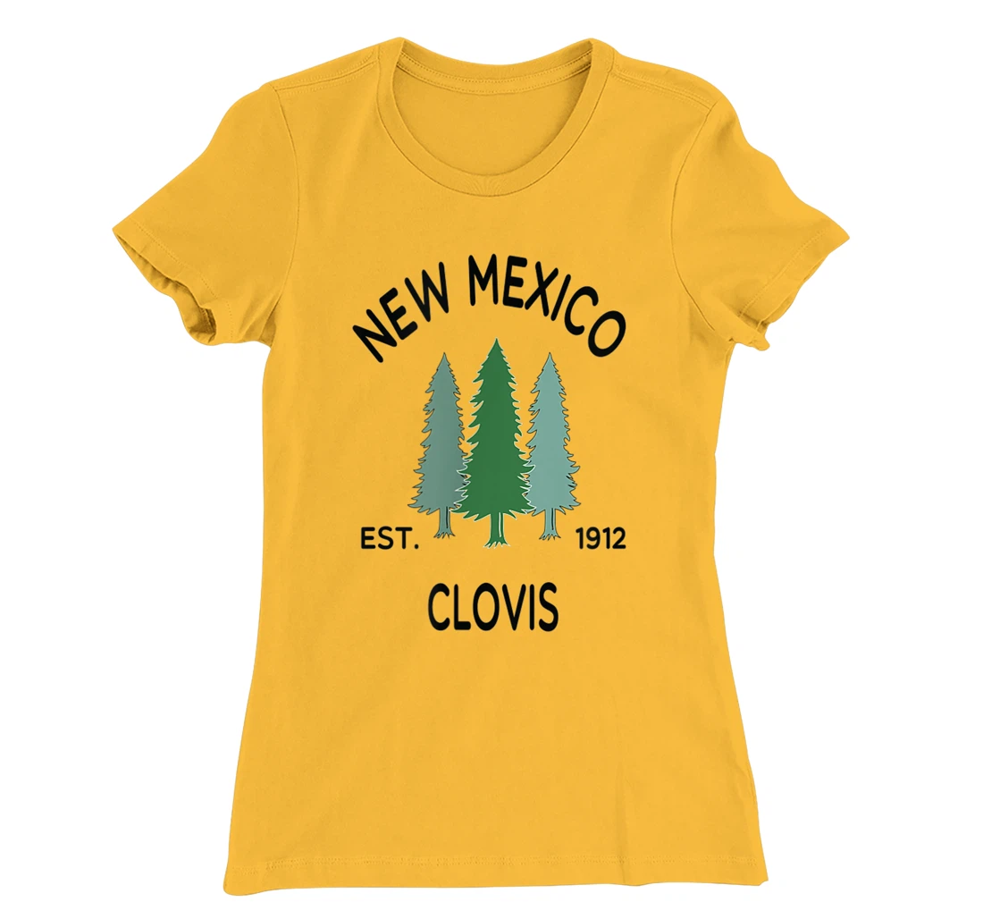 Womens Original Clovis New Mexico Evergreen Tree Novelty Art Design T-Shirt, Women T-Shirt