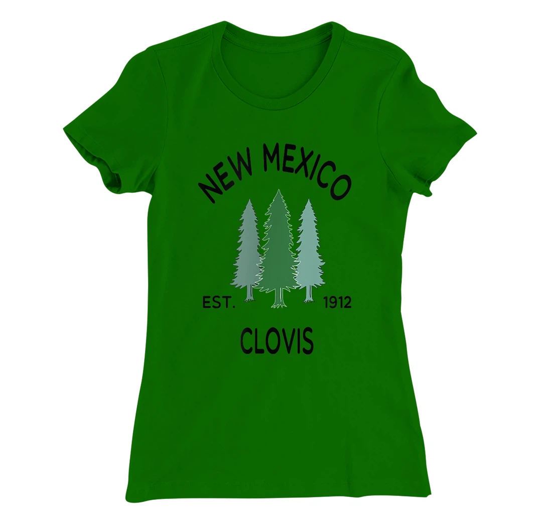 Womens Original Clovis New Mexico Evergreen Tree Novelty Art Design T-Shirt, Women T-Shirt