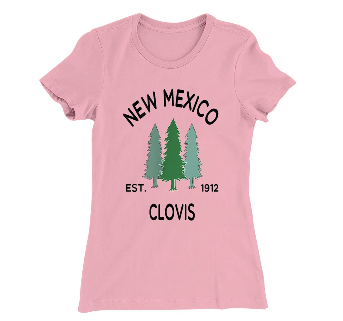 Womens Original Clovis New Mexico Evergreen Tree Novelty Art Design T-Shirt, Women T-Shirt
