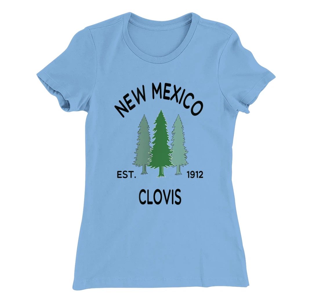Womens Original Clovis New Mexico Evergreen Tree Novelty Art Design T-Shirt, Women T-Shirt