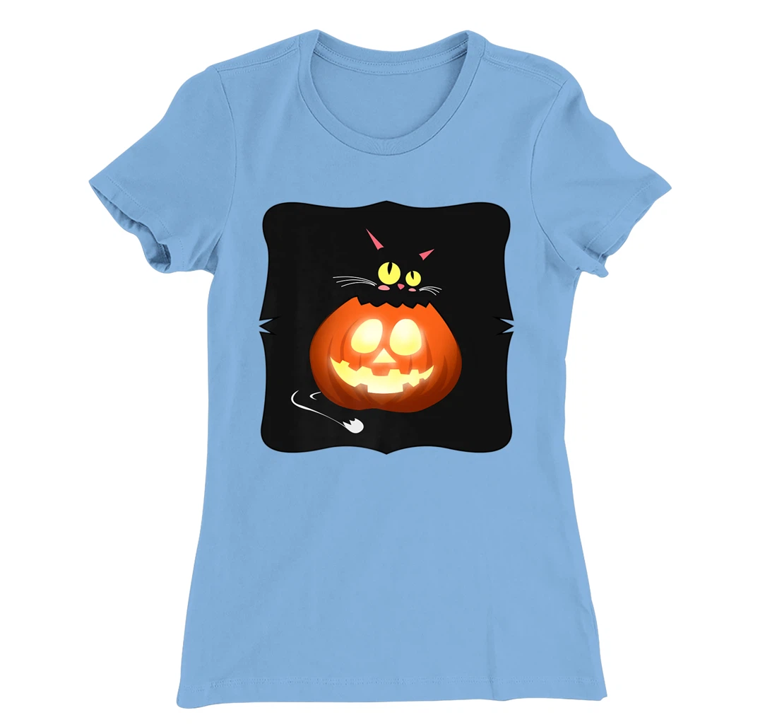 Womens Kawaii Black Cat Pumpkin Head Treat or Trick Costume T-Shirt, Kid T-Shirt and Women T-Shirt