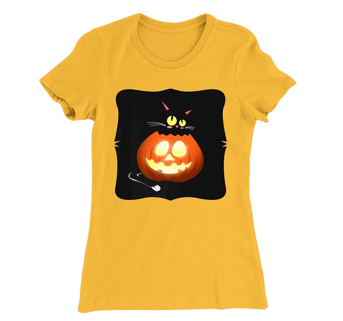 Womens Kawaii Black Cat Pumpkin Head Treat or Trick Costume T-Shirt, Kid T-Shirt and Women T-Shirt
