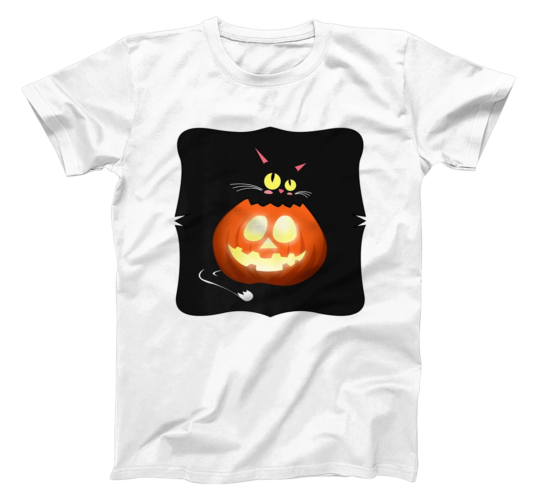 Womens Kawaii Black Cat Pumpkin Head Treat or Trick Costume T-Shirt, Kid T-Shirt and Women T-Shirt