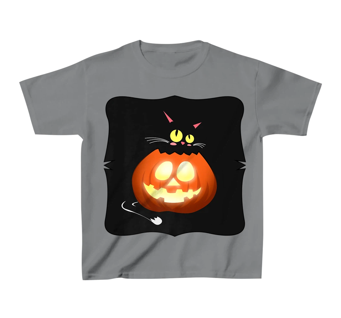 Womens Kawaii Black Cat Pumpkin Head Treat or Trick Costume T-Shirt, Kid T-Shirt and Women T-Shirt