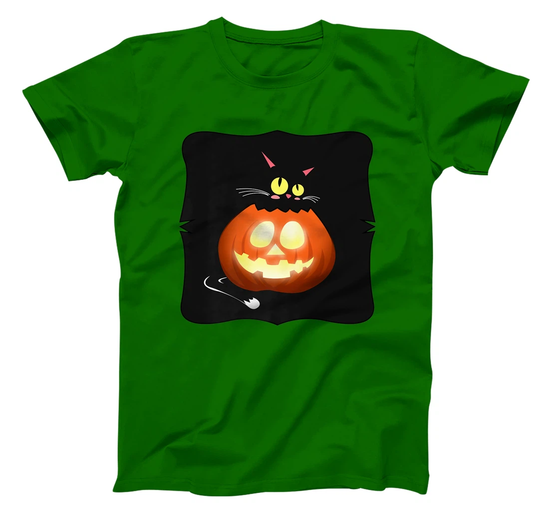 Womens Kawaii Black Cat Pumpkin Head Treat or Trick Costume T-Shirt, Kid T-Shirt and Women T-Shirt