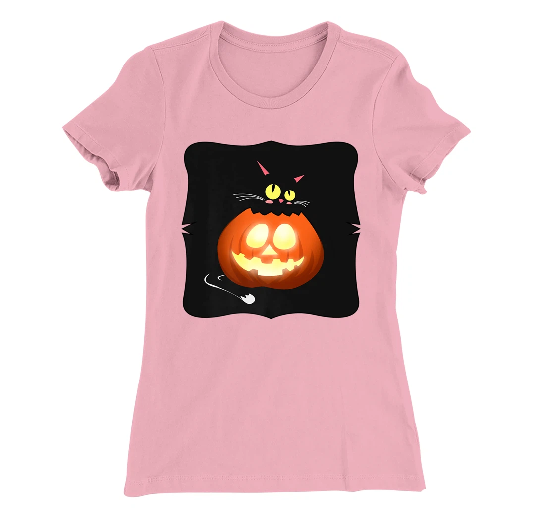 Womens Kawaii Black Cat Pumpkin Head Treat or Trick Costume T-Shirt, Kid T-Shirt and Women T-Shirt