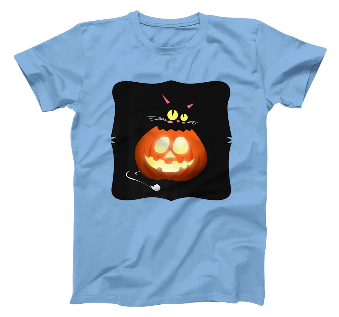 Womens Kawaii Black Cat Pumpkin Head Treat or Trick Costume T-Shirt, Kid T-Shirt and Women T-Shirt