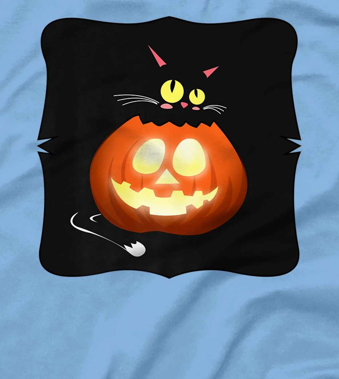Womens Kawaii Black Cat Pumpkin Head Treat or Trick Costume T-Shirt, Kid T-Shirt and Women T-Shirt
